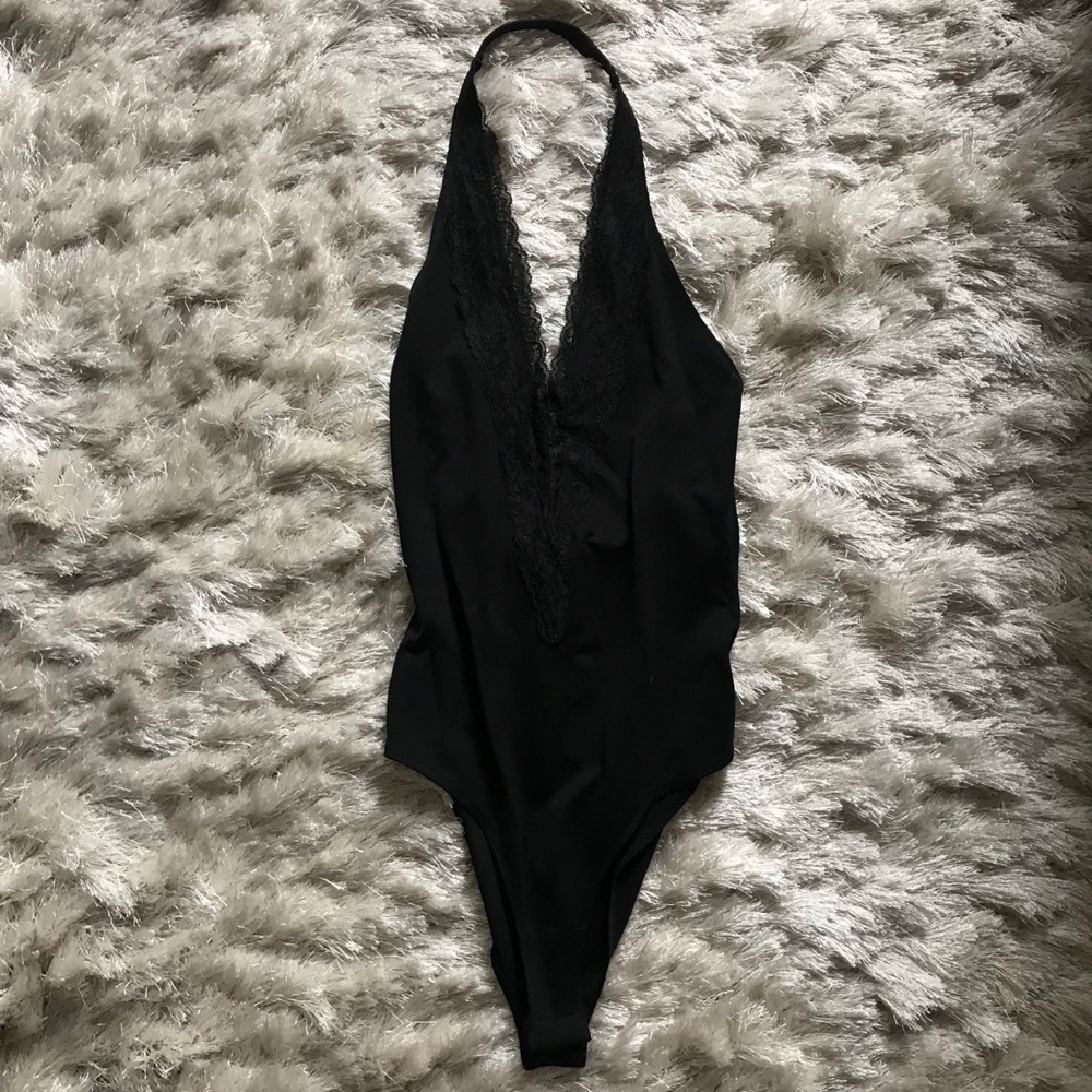 Black Lace Halter Bodysuit